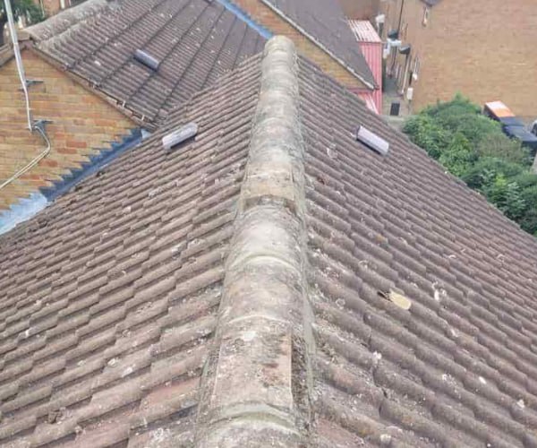 This is a photo of a roof ridge that has just been re-bedded, work carried out by KJ Roofing Crofton